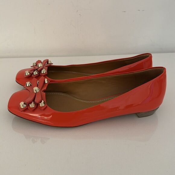 Tory Burch Aurora Flat Patent Leather Poppy Red Embellished Loafers Shoes Size 8 - Picture 5 of 7